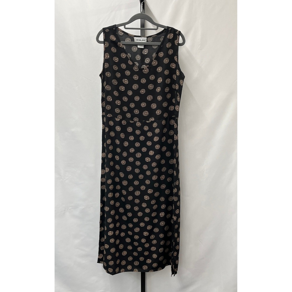 California Krush Maxi Dress Small Black Sunburst Boho VTG 90s Rayon Sleeveless